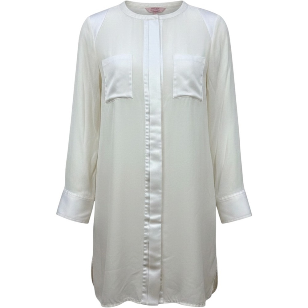 Ted‎ Baker London Silk Blend Mixed Media Tunic Blouse Cream White Size 3 L